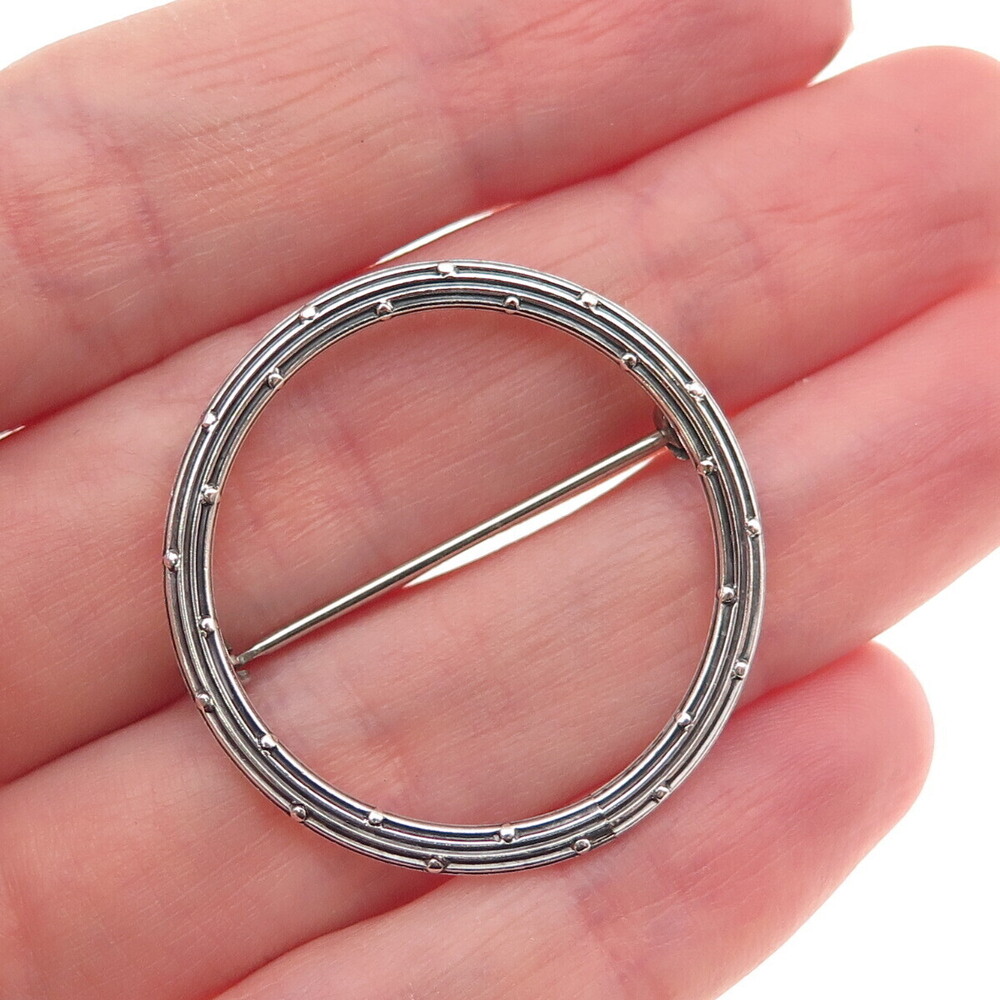 925 Sterling Silver Antique Art Deco Circle of Life Oxidized Pin Brooch